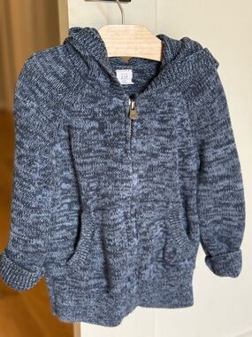 GAP Kids Marled Knit Zip Hoodie - Charcoal Gray and Navy